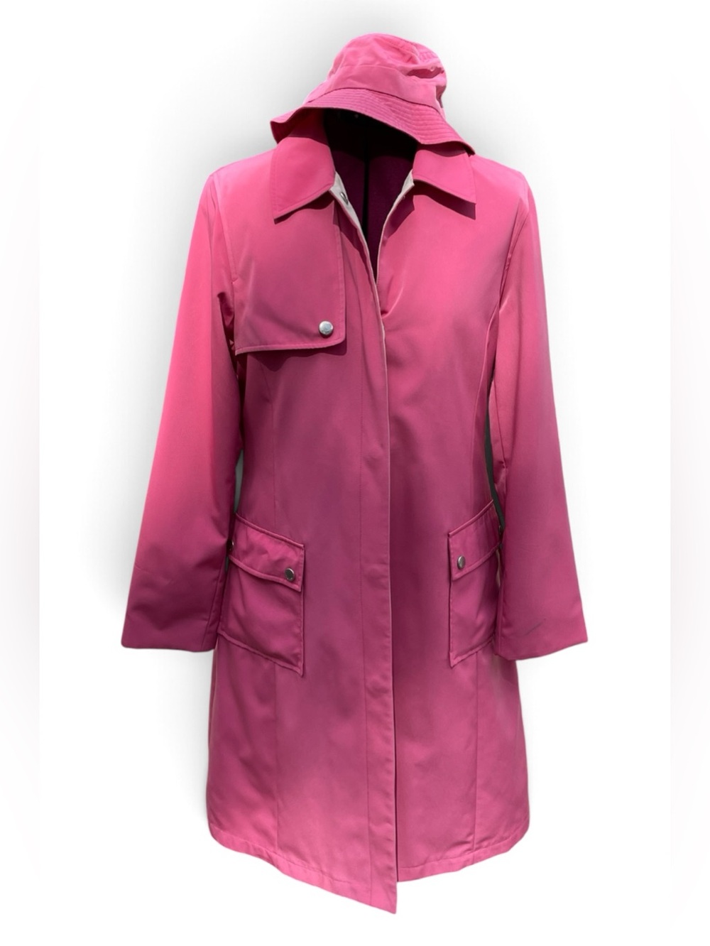 Vintage Liz Claiborne raincoat and bucket hat,size M, pink with plaid lining
